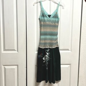 Moda Blue Tan Zig Zag Lace Straps MIDI Sun Dress Size S Grand Bahamas